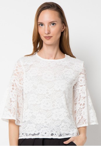 Half Length Bell Sleeves Crop Lace Blouse