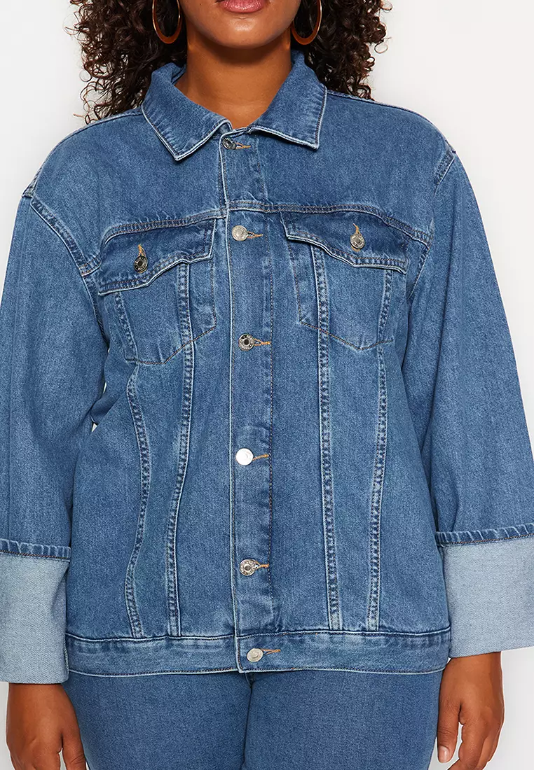 Plus size sale blue jean jacket