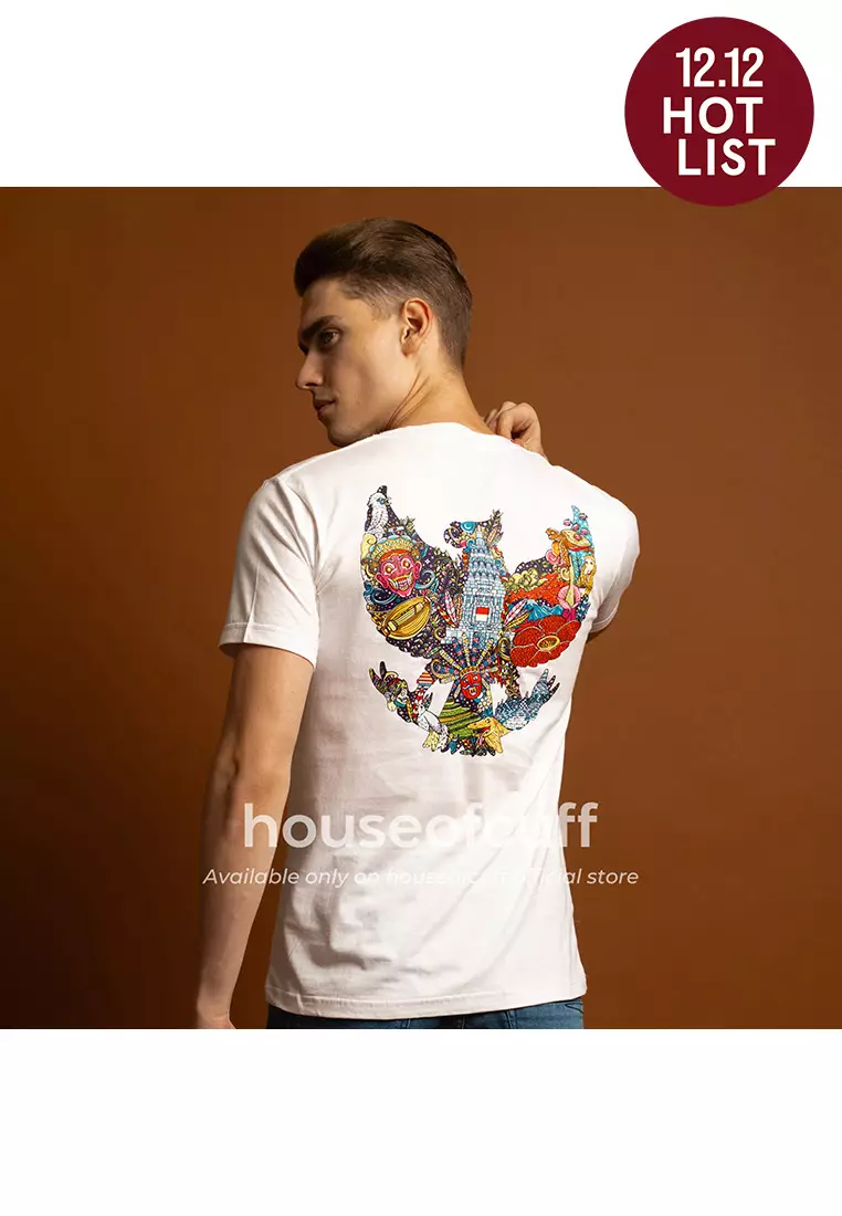Houseofcuff Kaos Lengan Pendek Katun Kombed 30s Garuda Batik Putih