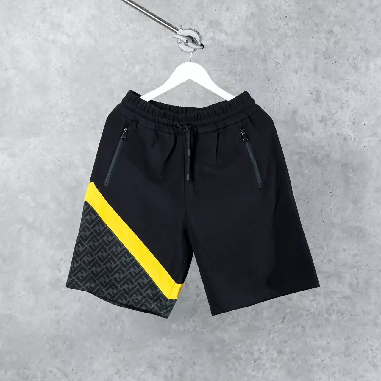 Celana FENDI FF DIAGONAL BLACK YELLOW HALF BLACK SHORT PANTS 100% ORIGINAL