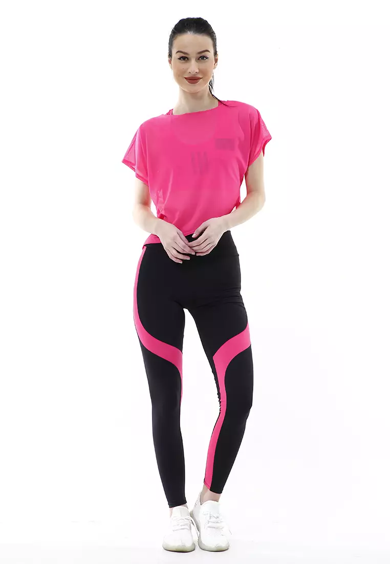 Jeslin One Set Atasan Bawahan Baju Senam Aerobik 3 in 1 High Quality - Pink