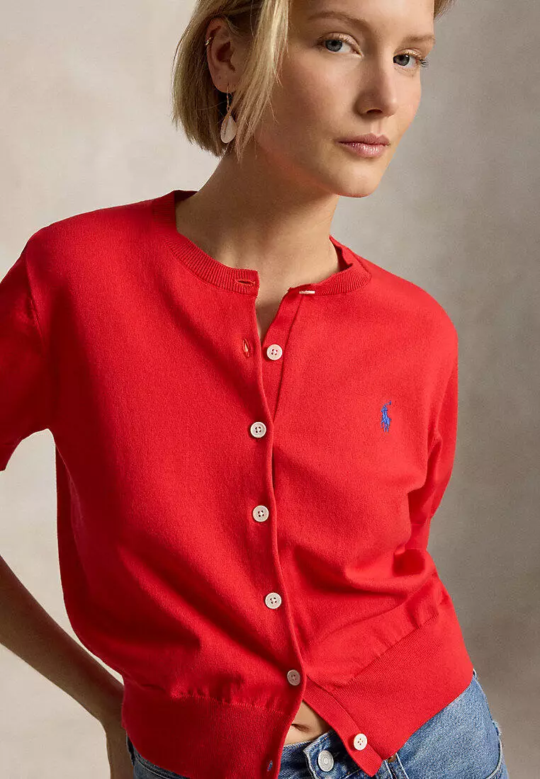 Cotton-Blend Short-Sleeve Cardigan