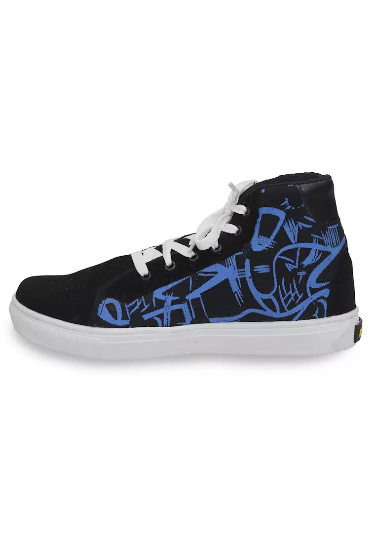 Chinaka Sepatu Boots Pria Wanita Desain Abstrak Casual Shoes Lighweight Material Canvas ORIGINAL - Black Blue