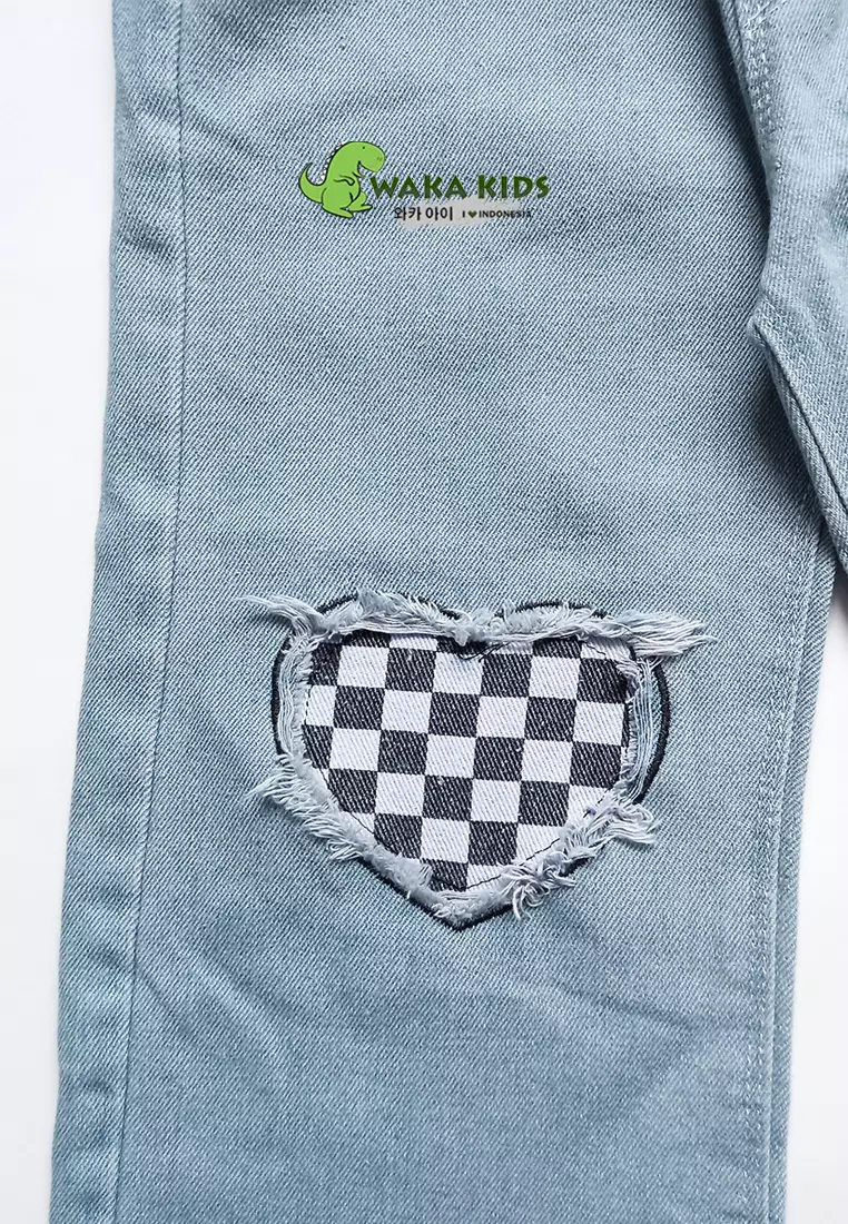 Wakakids Kulot Jeans Rawis Anak Perempuan Celana Panjang Denim Motif Checkerboard Love 058 Vench