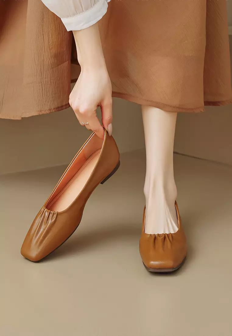 Square Toe Microfiber Leather Flat Shoes WW888-1