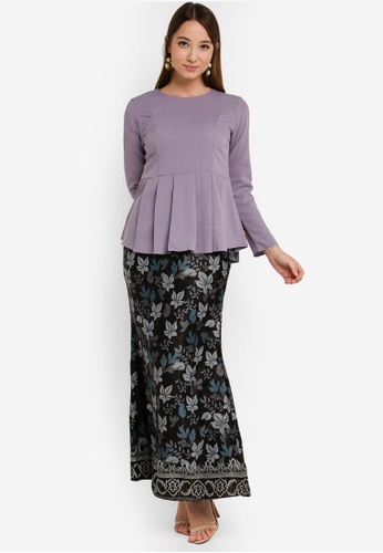 Box Pleat Peplum Kurung from Aqeela Muslimah Wear in Grey