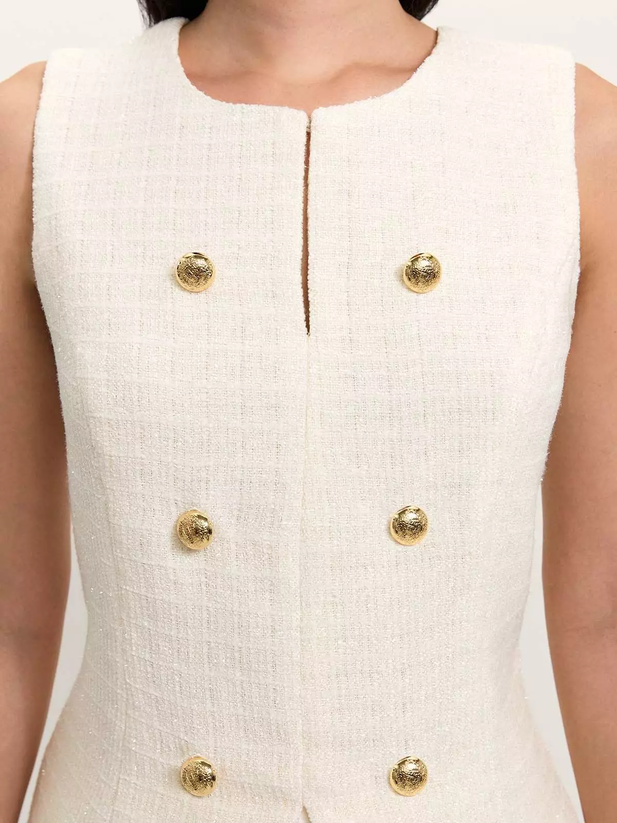 Tweed Front Slit Vest - Ivory