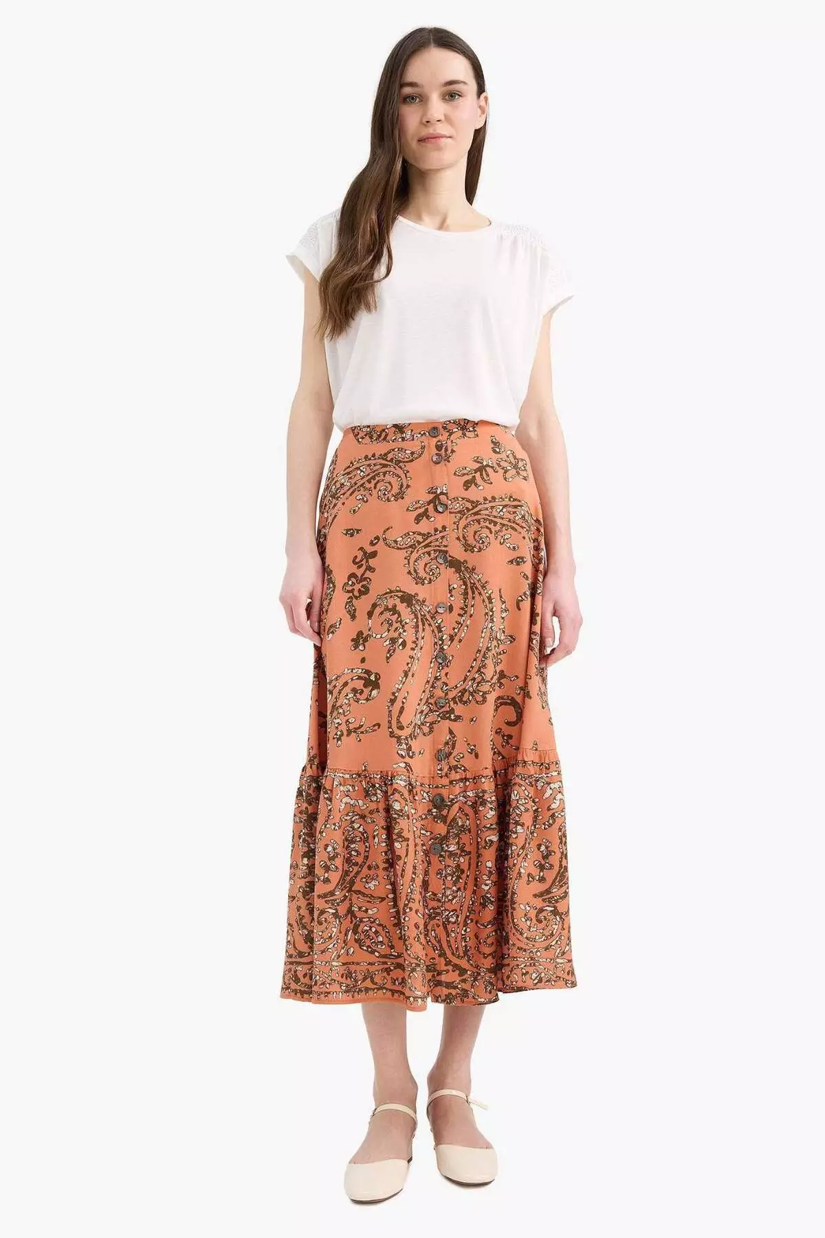 Regular Fit Elastic Waist Patterned Midi Skirt F1158Ax25Sm