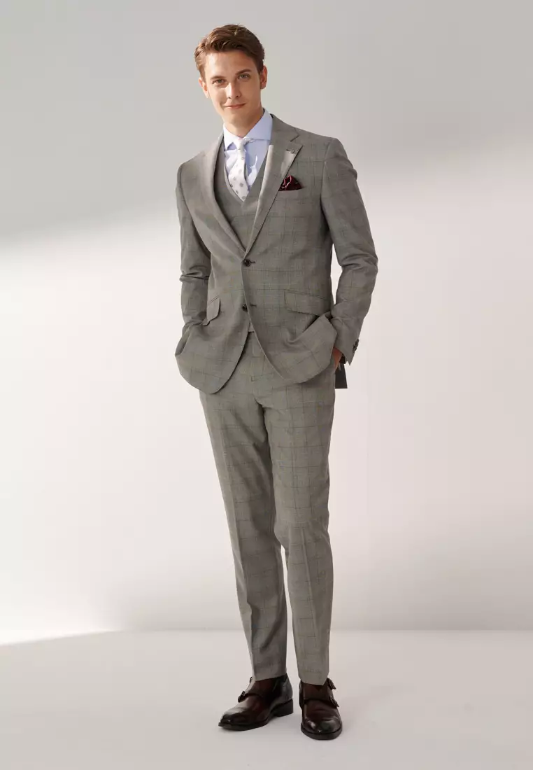 Grey Wales Check Slim Suit