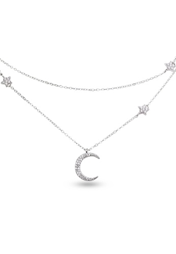 Millenne silver MILLENNE Match The Stars Moon and Stars Cubic Zirconia Rhodium Necklace with 925 Sterling Silver DA443ACE0AB345GS_1