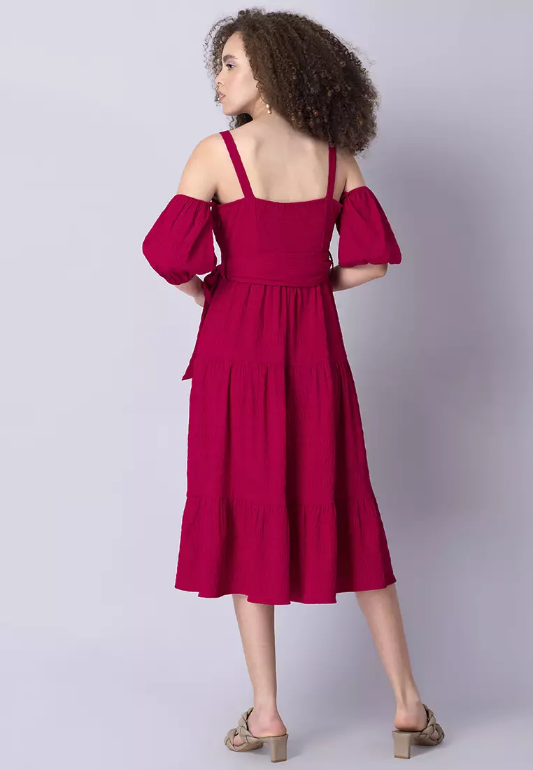 FabAlley Pink Strappy Cold Shoulder Midi Dress 2024 Buy FabAlley