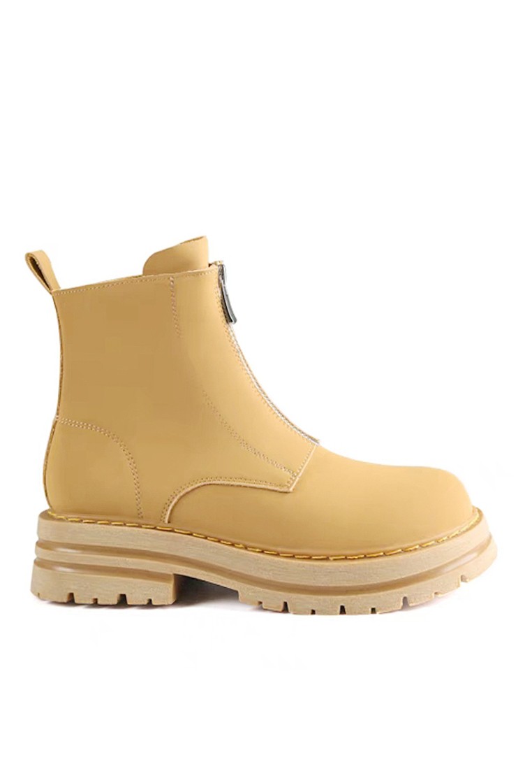 VANSA Leather Front Zipper Platform Ankle Boots VSW-B393-3