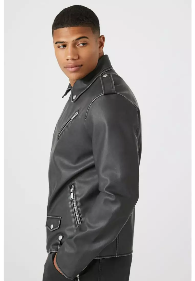 Black leather jacket shop mens forever 21