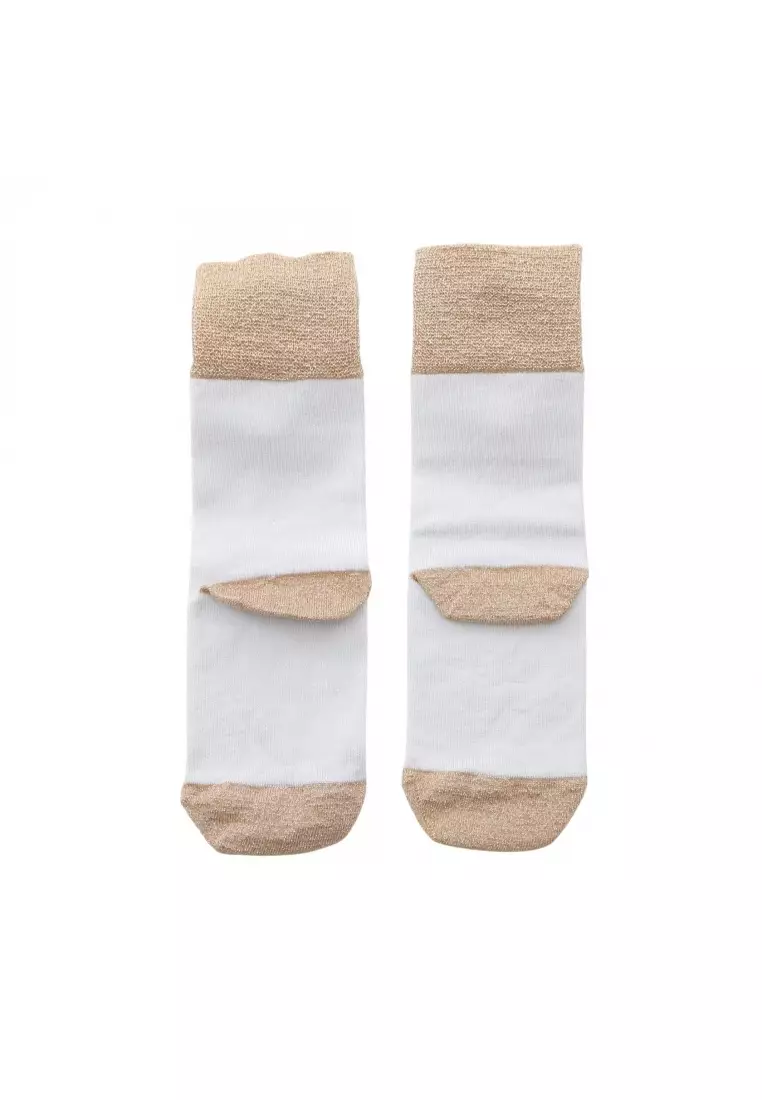 Pre-Loved Chanel camellia coco mark socks socks accessory Viscose white gold 25P