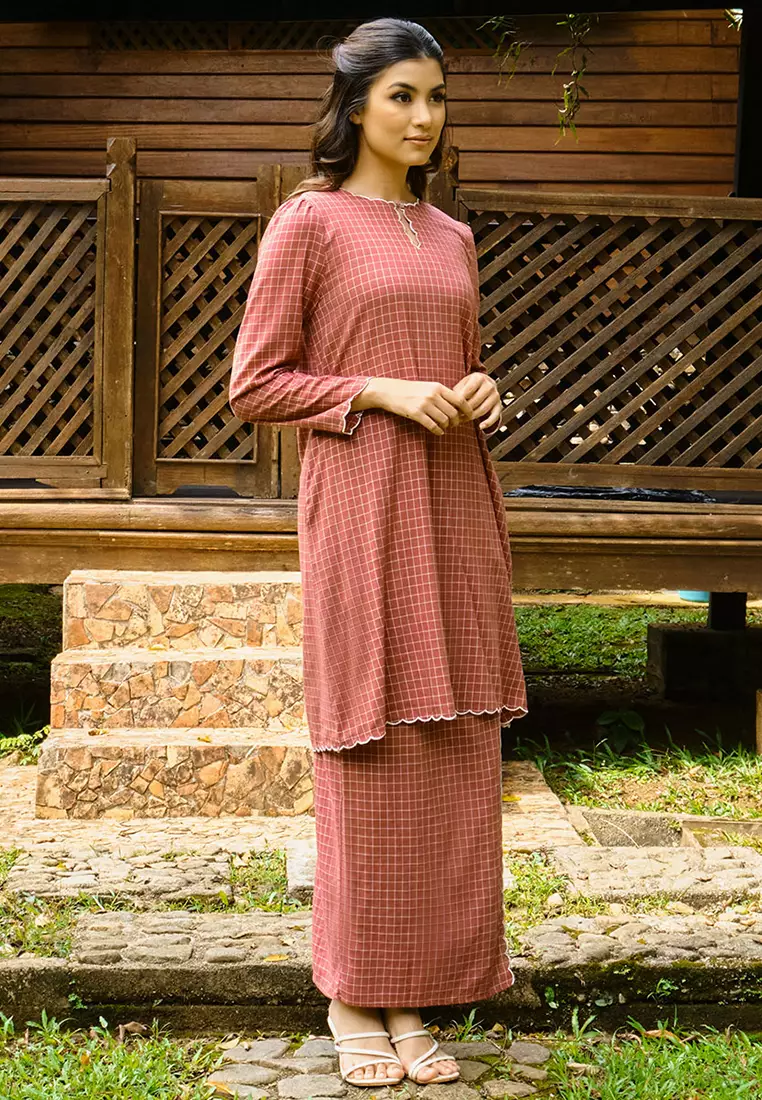 PREMIUM COTTON Norisa Blouse & Skirt - Brick Check