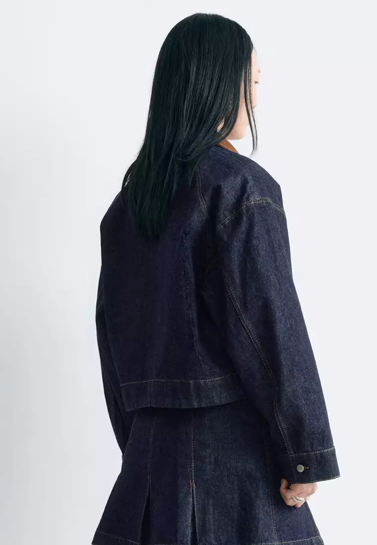 Short Cord-Collar Denim Jacket