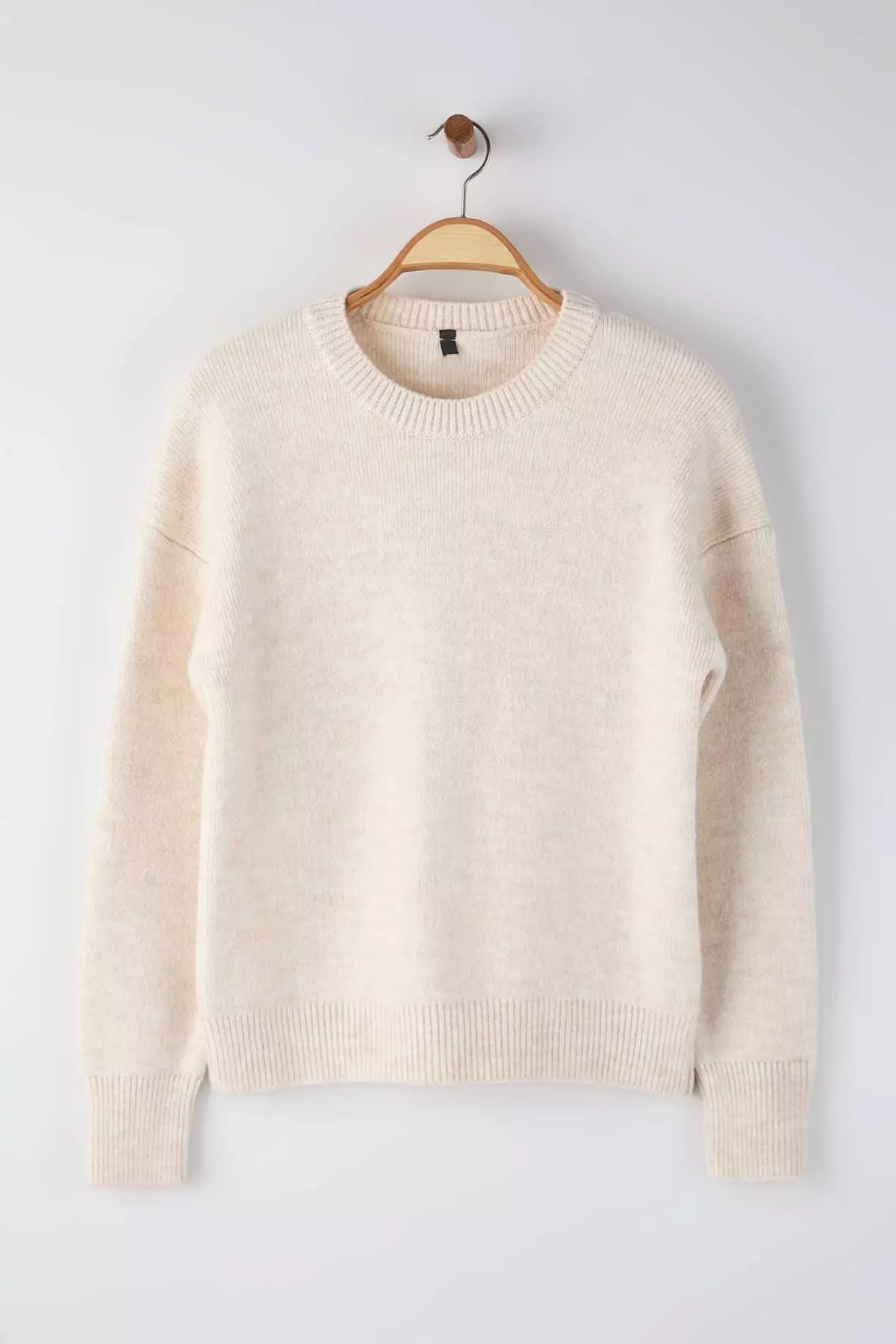 Wardrobe Essentials Bone Wool Premium Yarn Basic Wide Fit Knitwear Sweater | Twoaw26Kz65