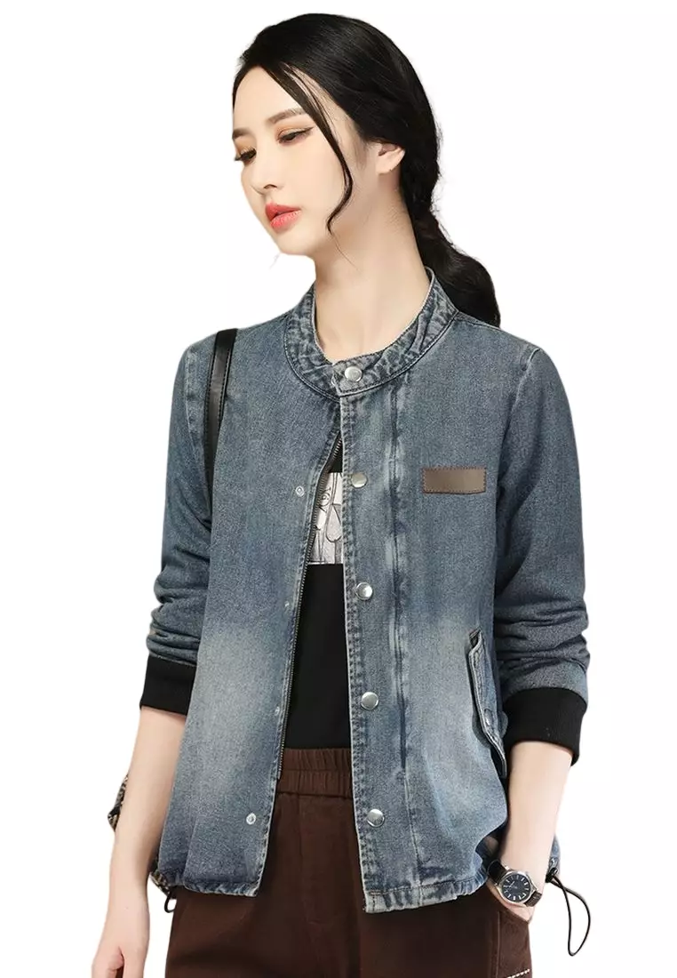 Buy A IN GIRLS Fashion Stand Collar Denim Jacket 2024 Online