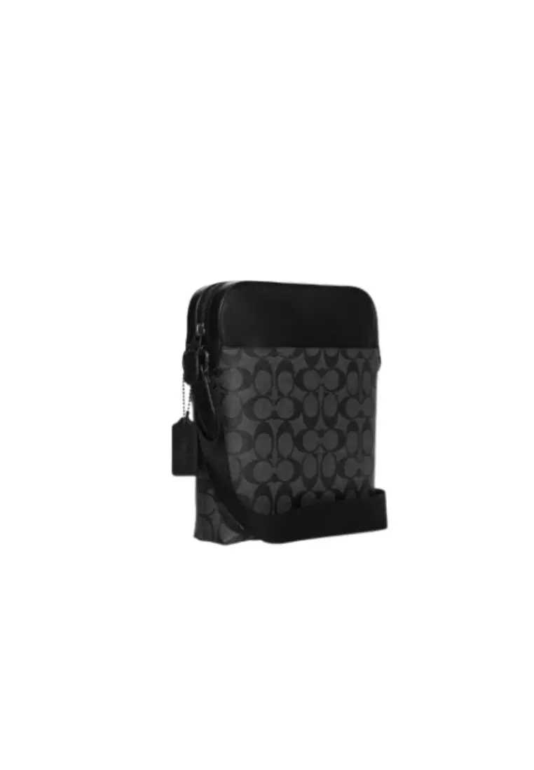 Coach Signature Houston 4010 Flight Crossbody Bag In Black Charcoal