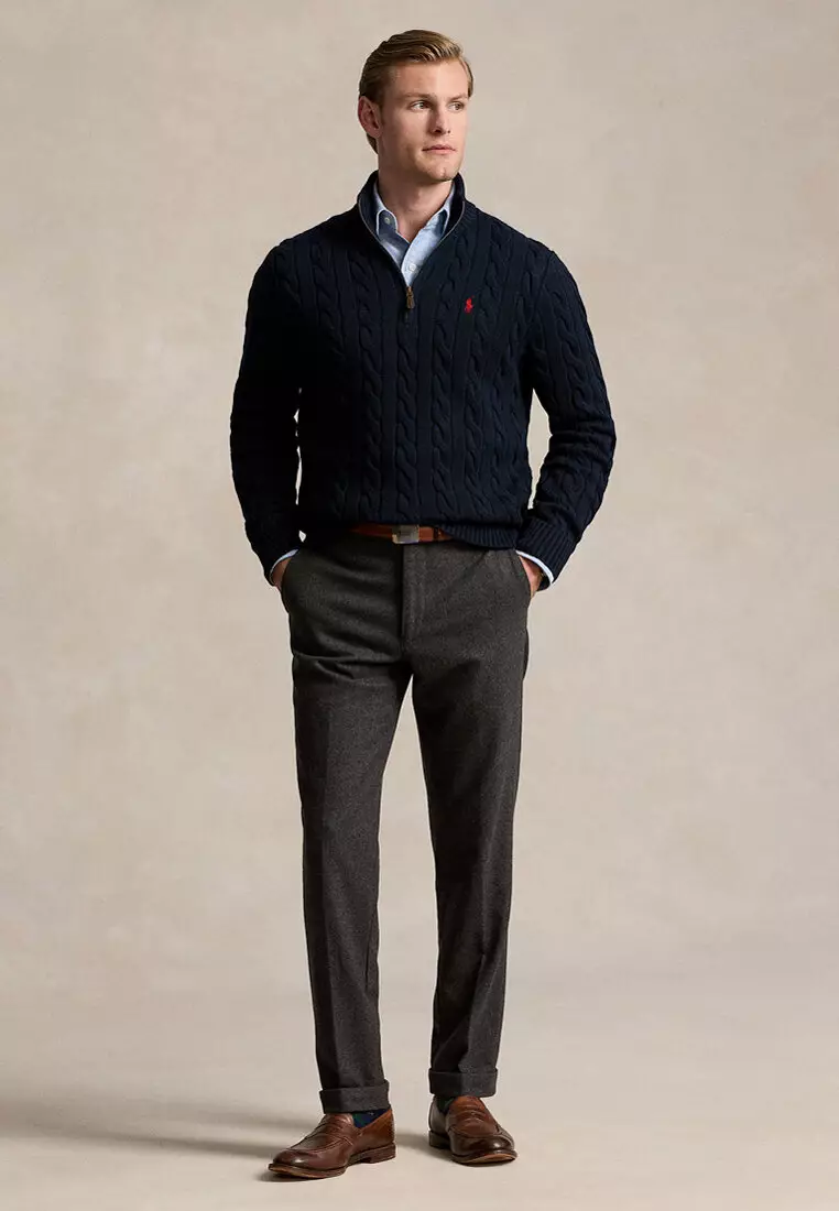 Cable-Knit Cotton Quarter-Zip Sweater