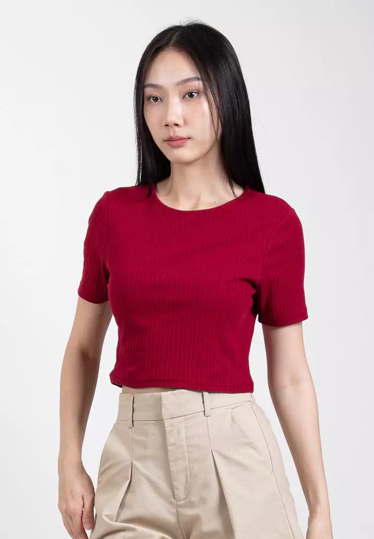 Forest Ladies Casual Knit Crop Top Women Crop T-Shirt - 822357-56Maroon