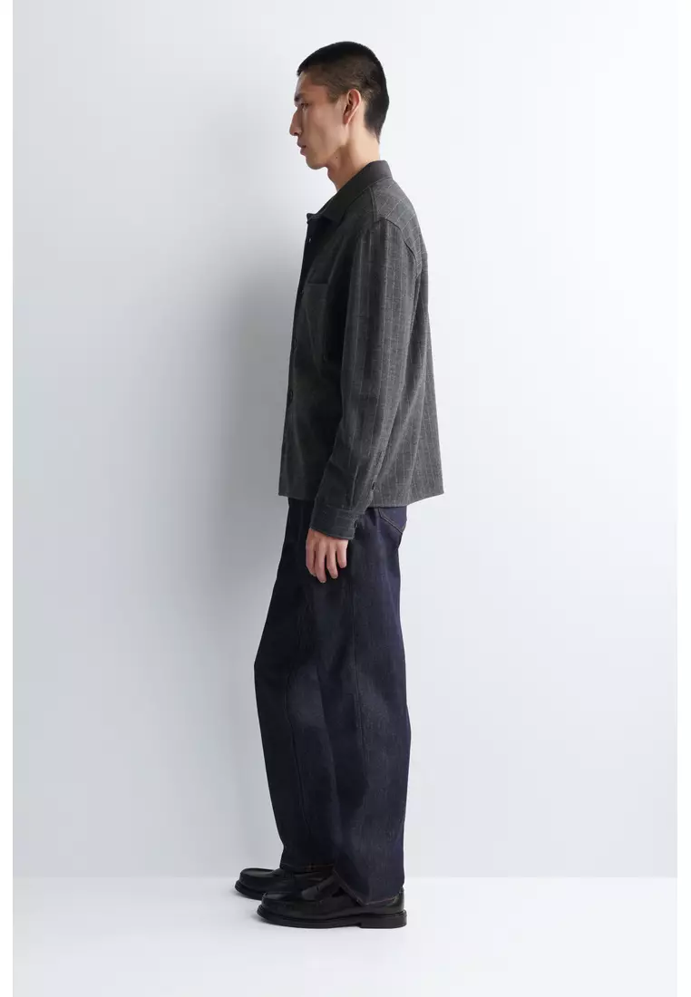 RELAXED PINSTRIPED WOOL-BLEND JERSEY SHIRT