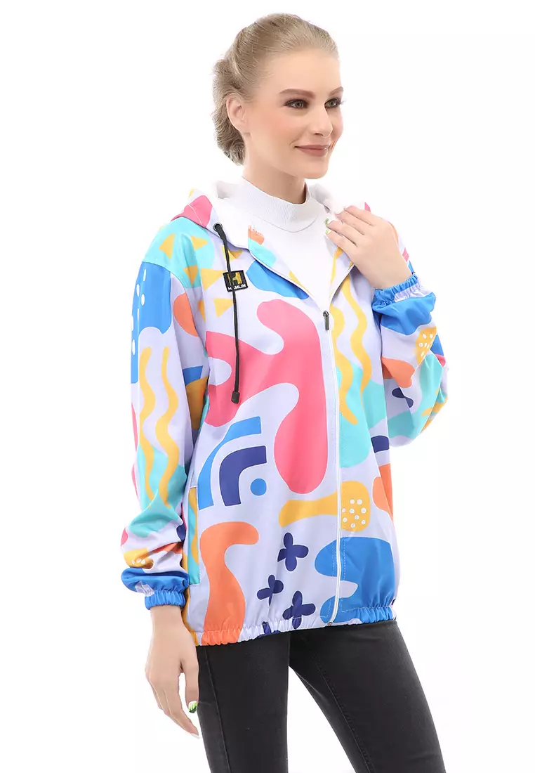 Hardwin Jacket Outer Wanita Jaket Hoodie Sepeda Abstrack Motive 2 Material Parasut ORIGINAL - Orange Blue