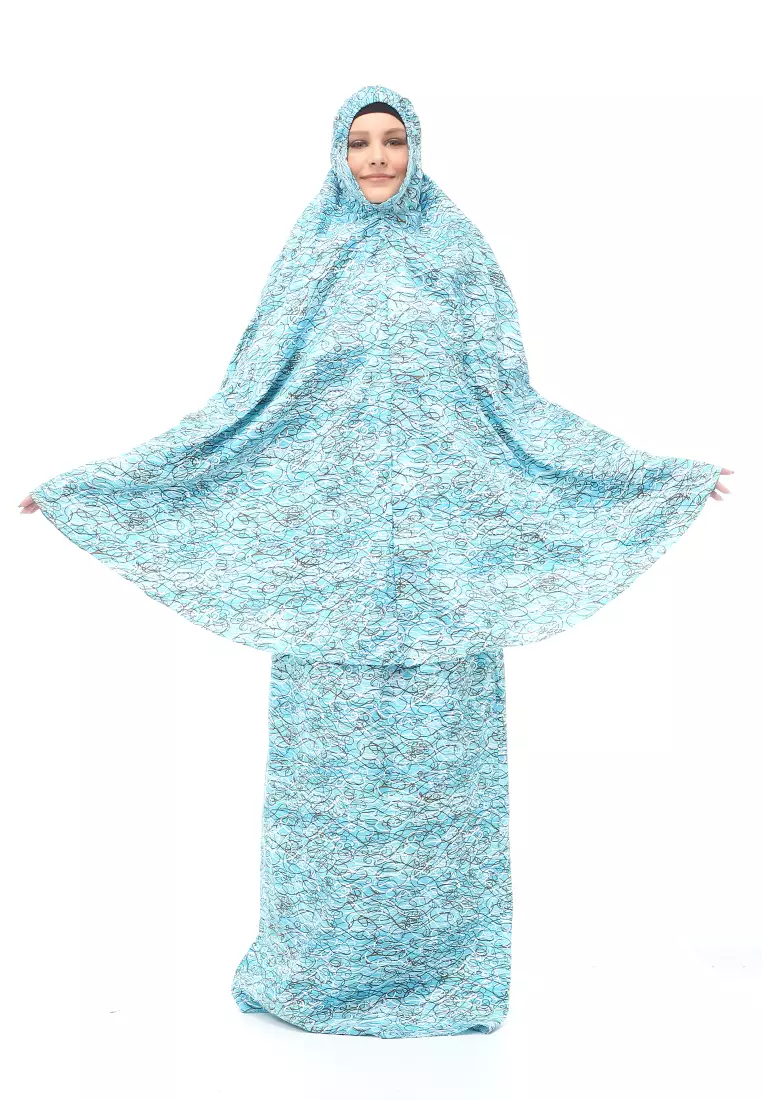 Damara Mukenah Bali Muslimah Atasan Bawahan Wanita Motif Kombinasi Relaxed Fit - Blue