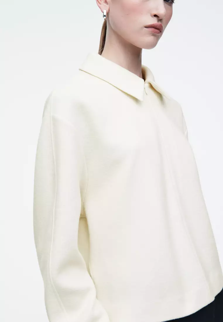 Boiled-Wool Zip-Up Cardigan