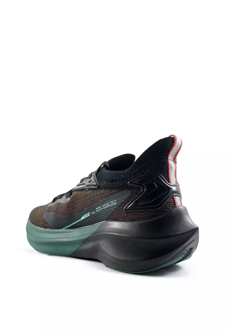 910 Nineten Kishi Run Flow Sepatu Lari - Hitam/Jingga/Merah