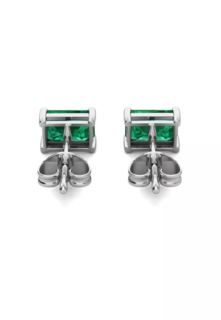 [ EMERALD COLLECTION ] Rectangle Stud Emerald Earring WG S295 - Anting Emerald S925 by Her Jewellery