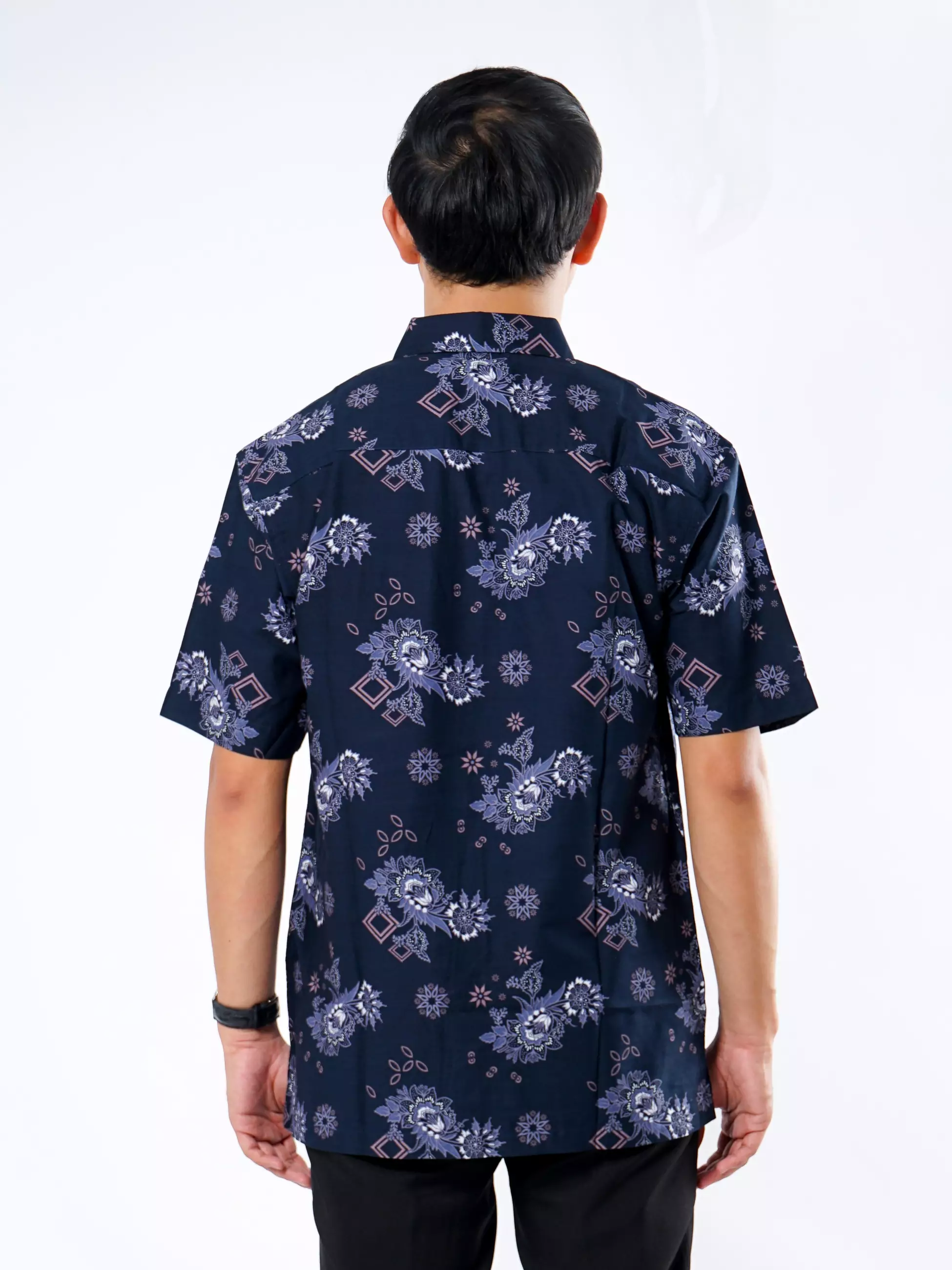 Andre Michel Kemeja Batik Lengan Pendek Navy Bunga Abu 16709