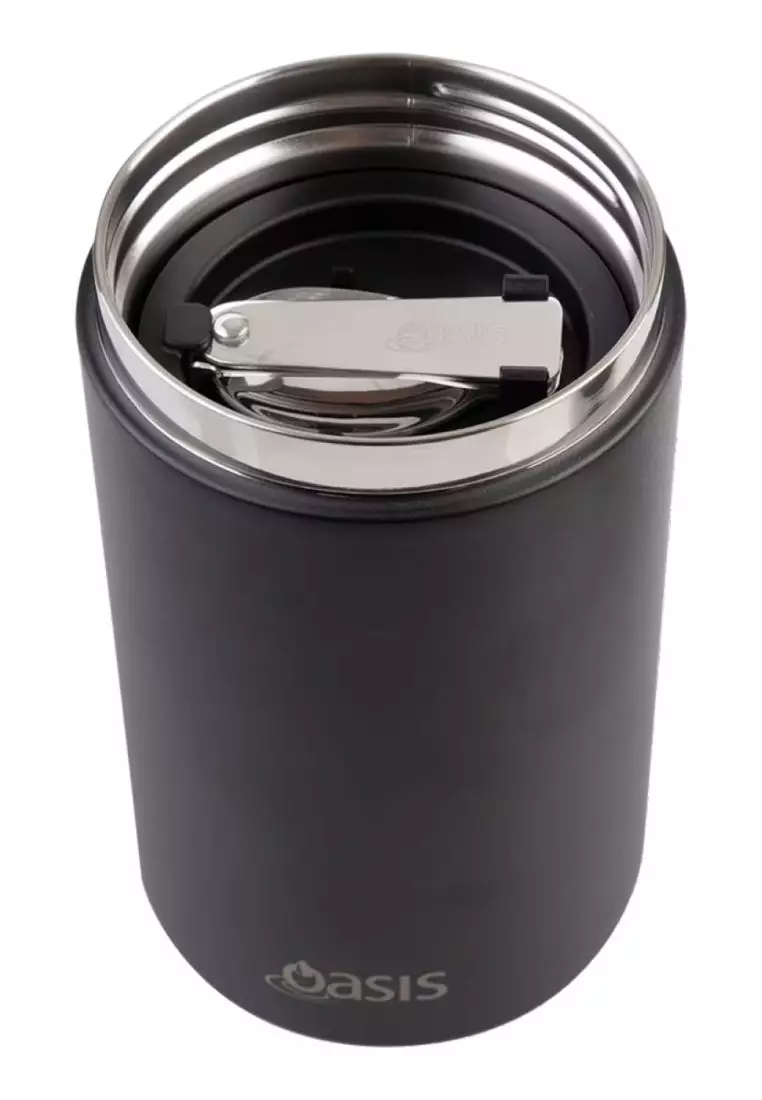 Oasis S/S Insulated Dual Compartment Food Jar W Handle And Spoon 700ML - Black