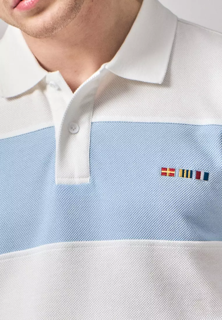 Regular Fit Color-Block Polo Shirt With Sailing Flag Icon Embroidery In Pique
