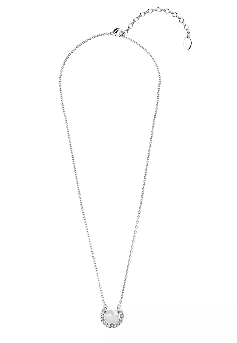 Cresent Pearl Pendant WG - Kalung Crystal Swarovski by Her Jewellery