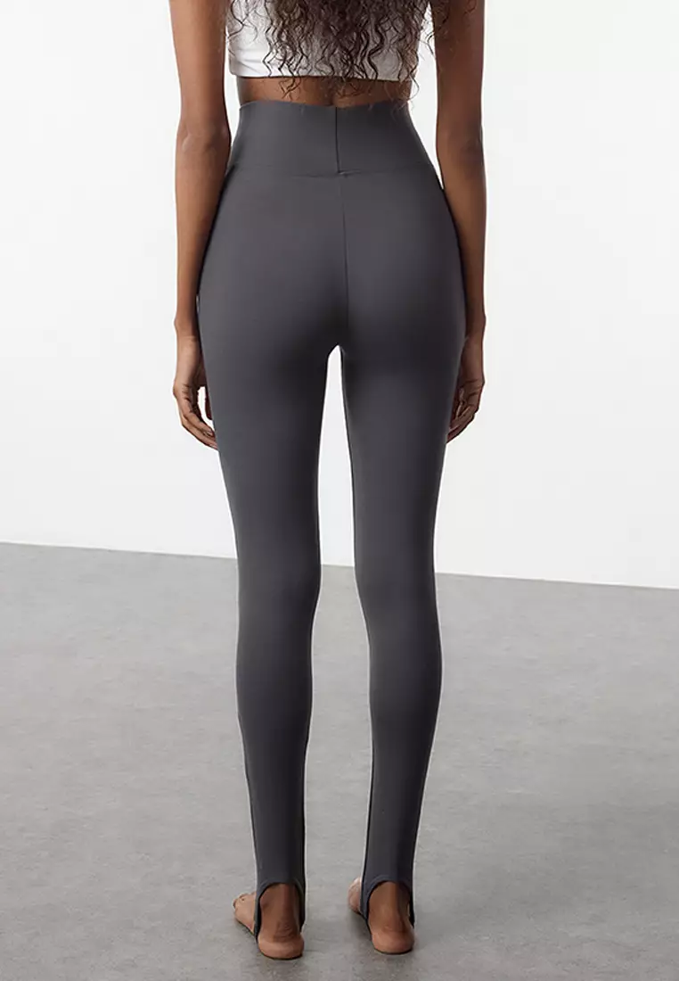 Dark Anthracite Brushed Soft Fabric Füzo Full Length Yoga Knitted Sports Leggings THMAW25TY00009