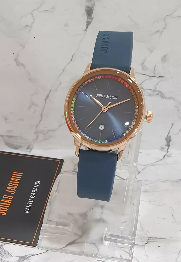 Jonas Jasmin - Jam Tangan Analog Wanita - Rosegold - Blue Rubber Strap - JJ-2246L-B