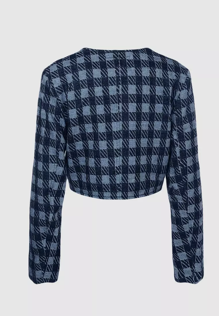 Checkered on sale cropped jacket