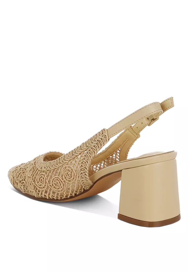 Woven Design Slingback Sandals in Beige