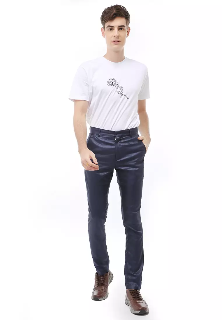 Locko Celana Panjang Formal Metalik Pria Slim Fit Material Wool ORIGINAL - Blue