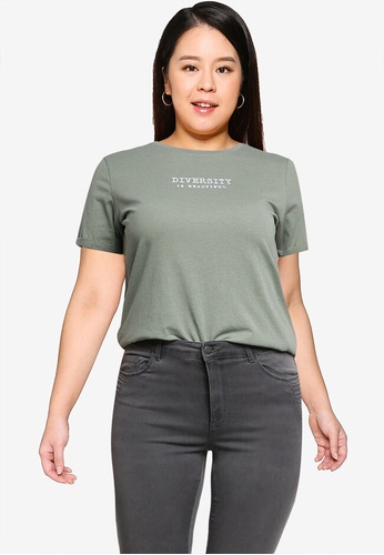 Only CARMAKOMA green Plus Size Laura Life Short Sleeves Tee DC2CAAA98B7BF0GS_1