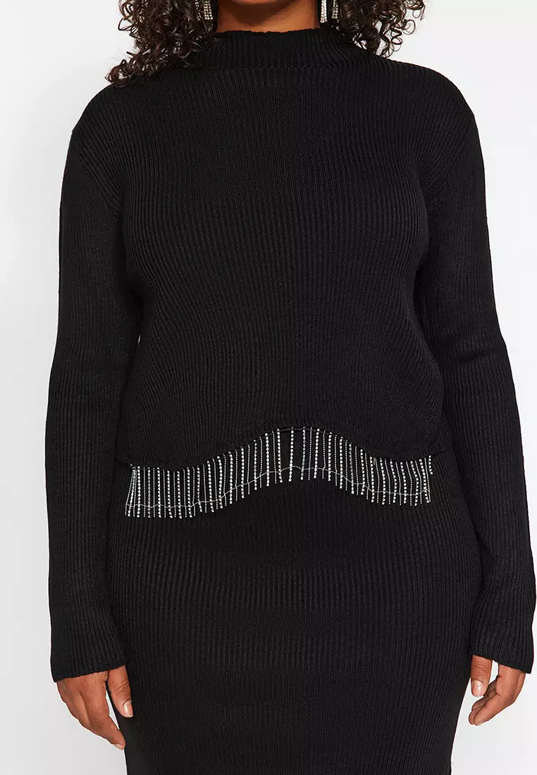 Plus Size Knit Sweater & Midi Skirt Set