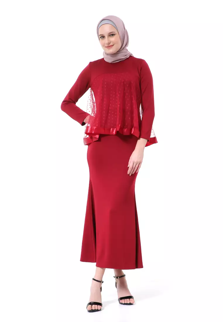 Gaun Model Duyung Fashion Muslimah Atasan Wanita Long Stlye Premium High Quality - Maroon