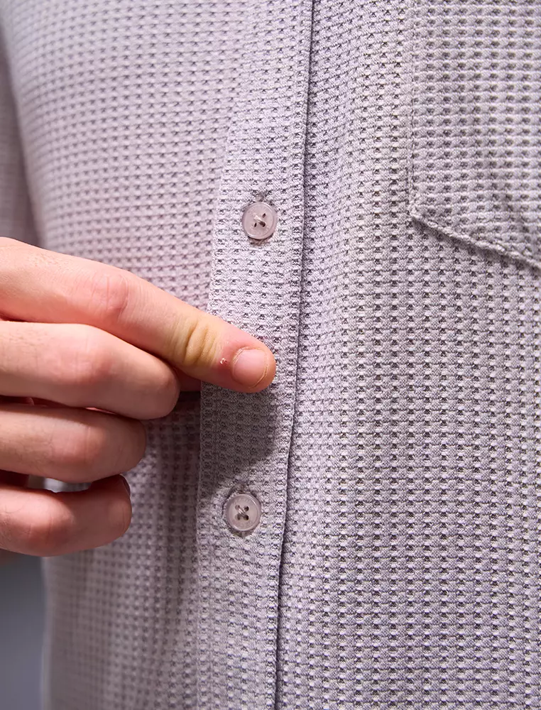 OXCON kemeja Tangan Pendek Waffle Kerah Collarless Light Grey