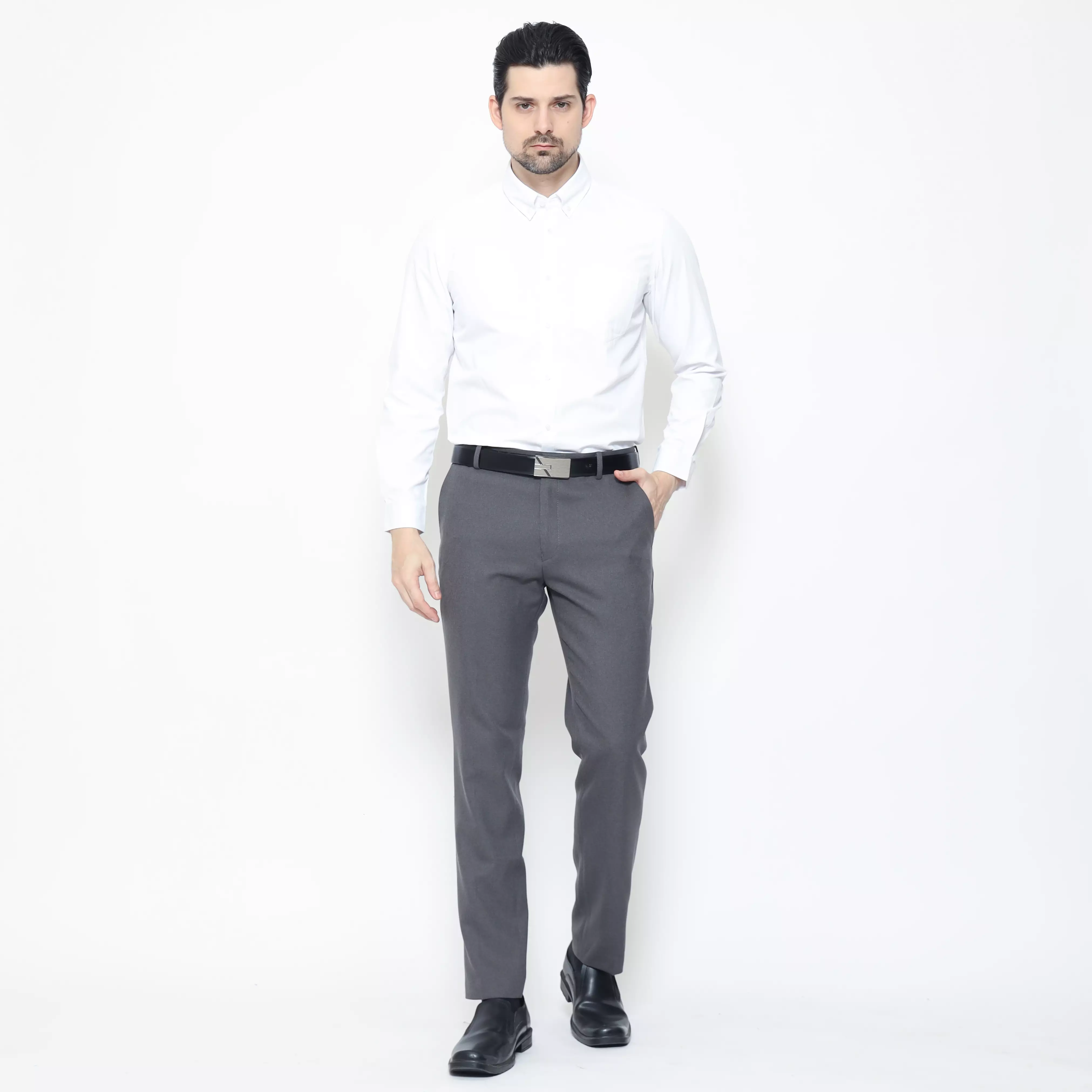 Lawell Celana Panjang Pria Grey | ORTIZ | Celana Formal Slim Fit Fit 4-Way Stretch Poly Premium