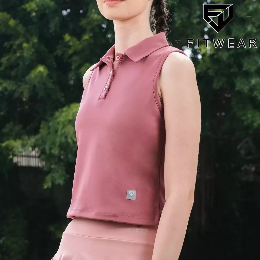 Fitwear Kaos Olahraga Padel Tennis Wanita INGRID SLEEVELESS POLO SHIRT - BLUSH PINK