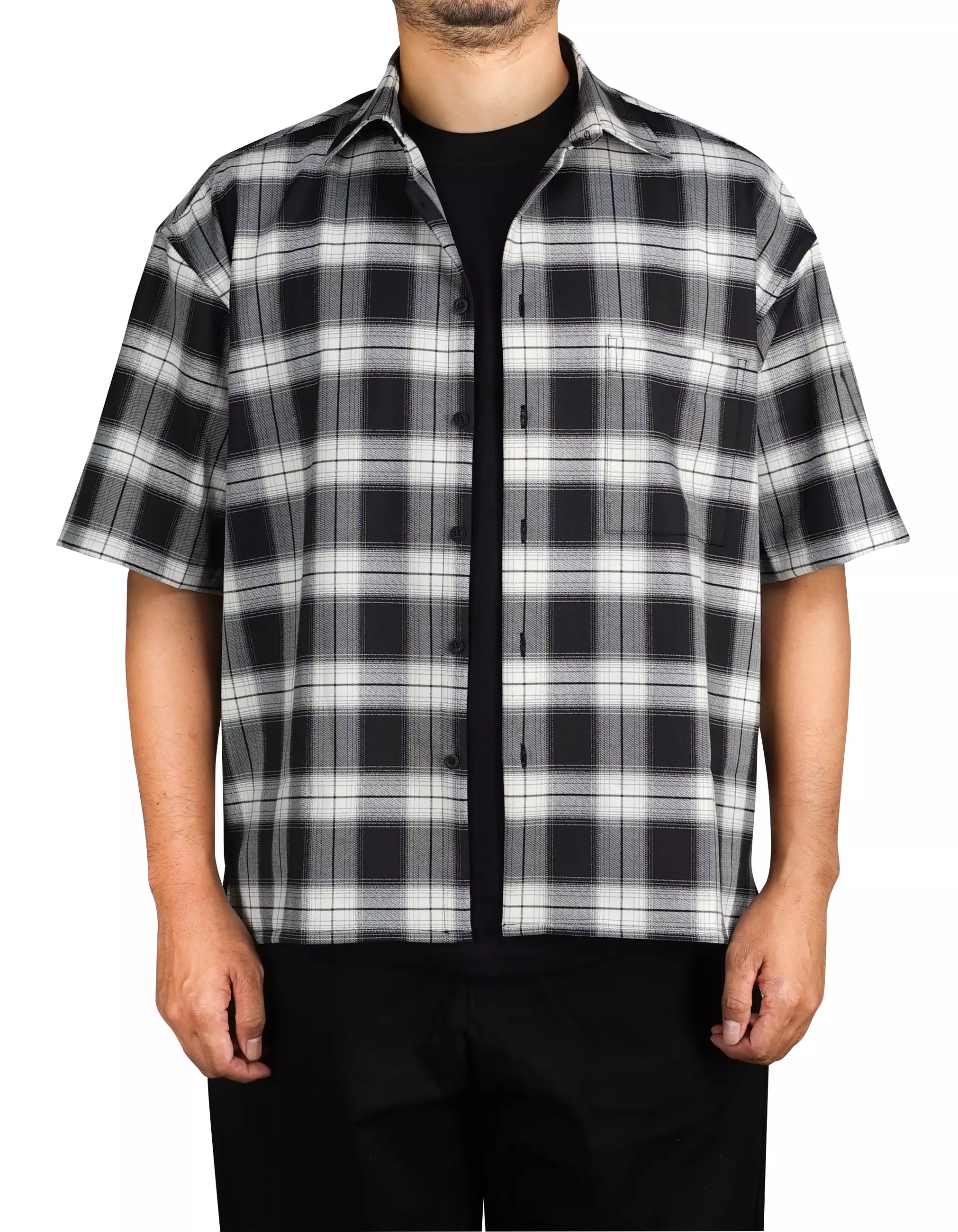 Gloaming Kemeja Flanel Boxy Oversize Pendek Rivaro Cotton Flanel Pria