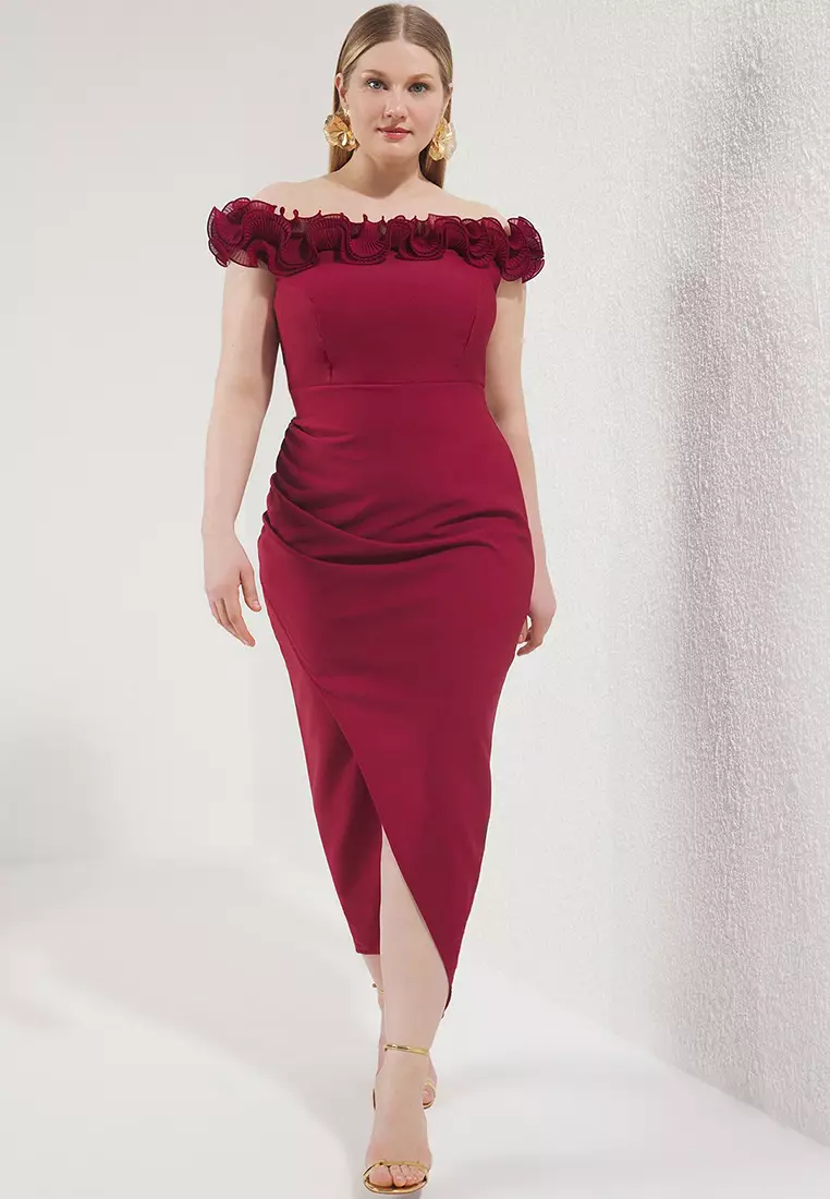 burgundy dress malaysia Louanne Slinky Long Sleeve Maxi Dress - Burgundy