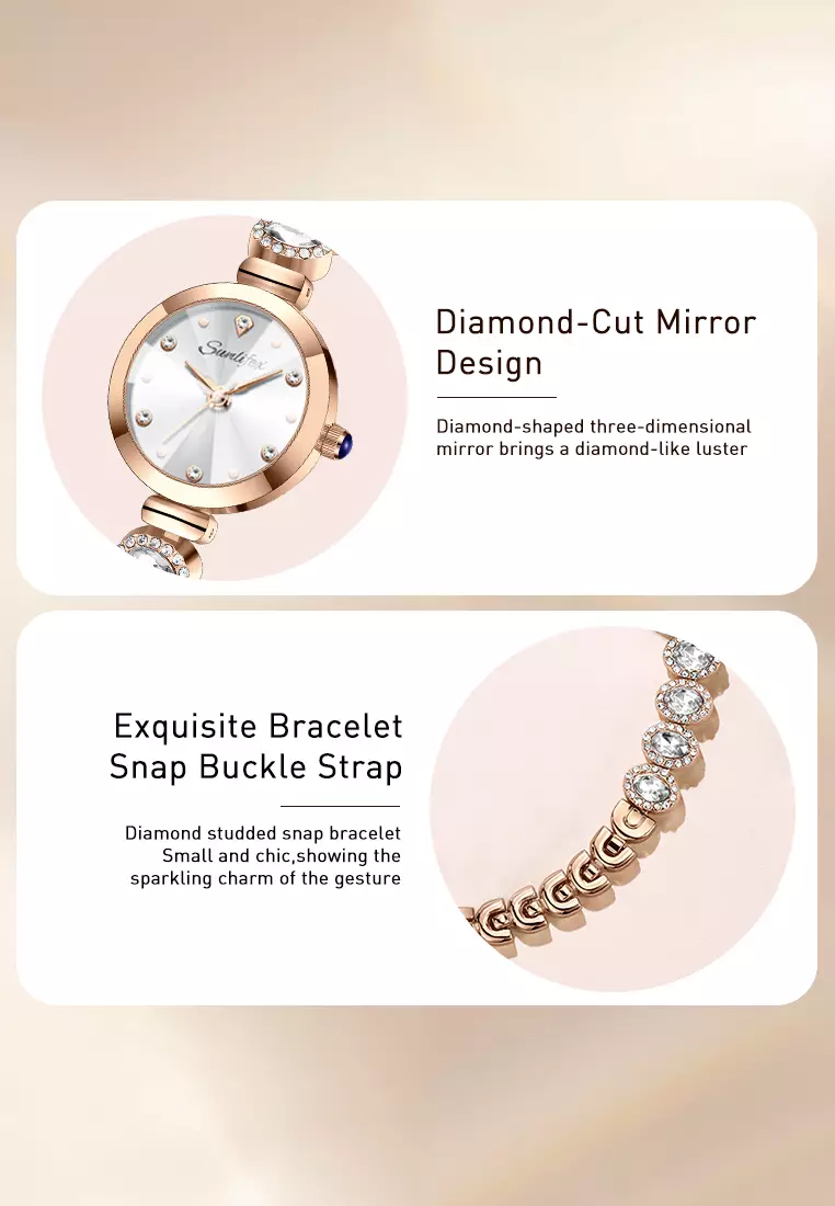 Jam Tangan Wanita Korea Elegan Tali Gelang Berlian Anti Air Jam Tangan Cewek Original rosewhite