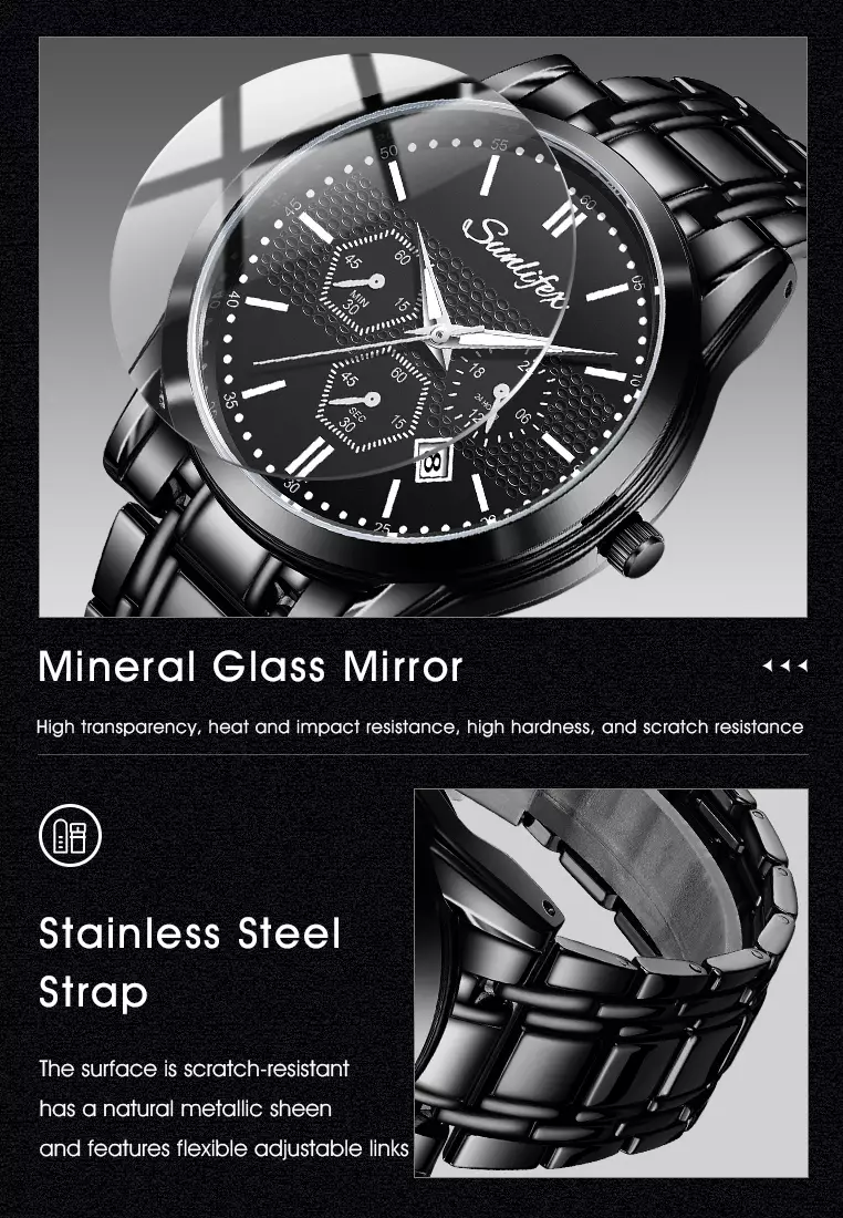 Jam Tangan Pria 9035 Analog Kalender Santai Tali Stainless Steel Jam Tangan Cowok White